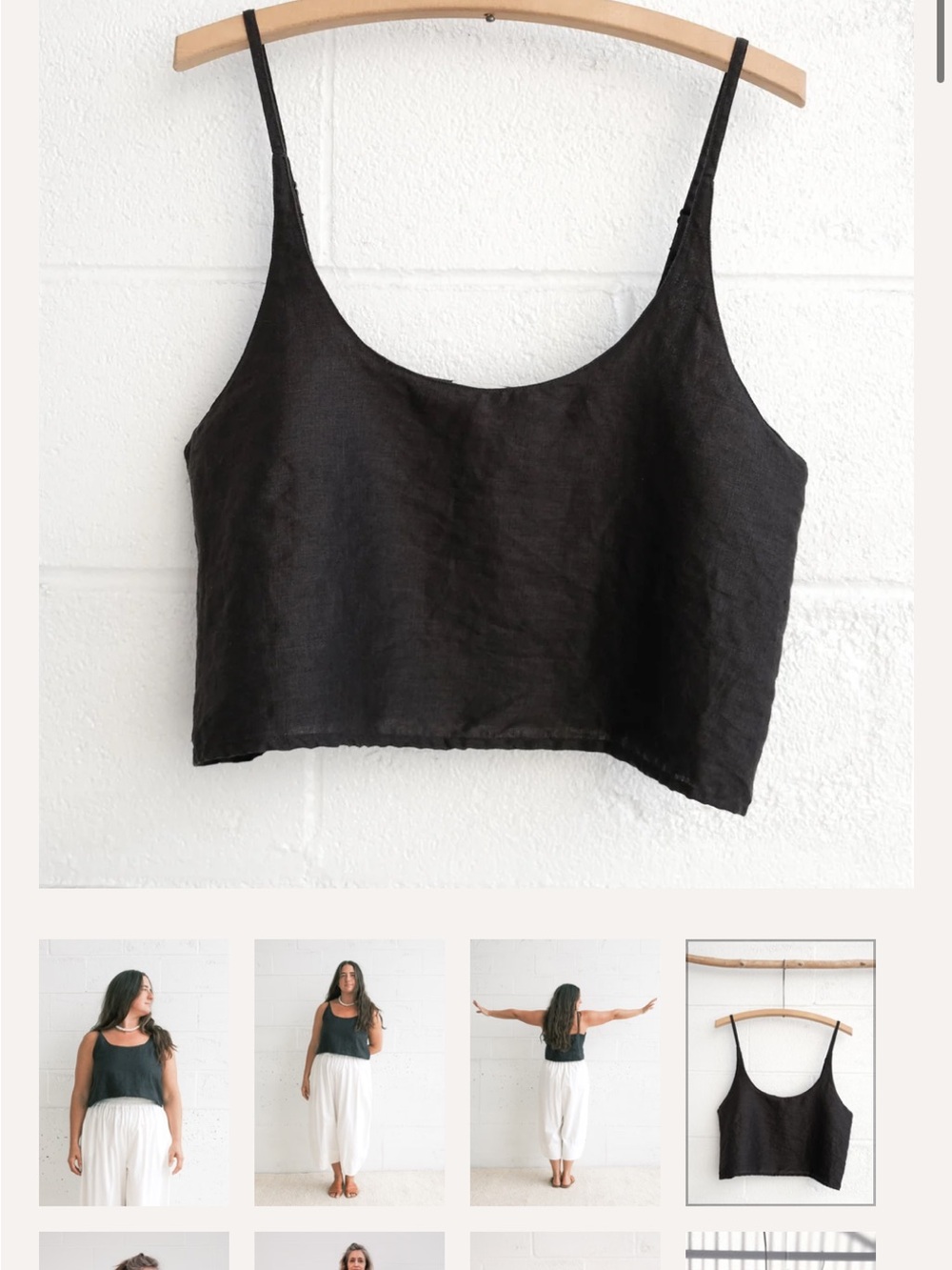 Women's Black Linen Crop Camisole Tank